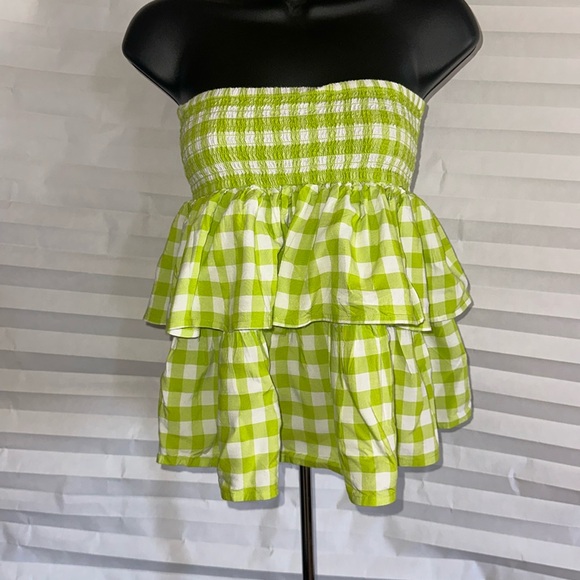 Tommy Hilfiger Juniors Green White Checked Tube Top Size Large Strapless - Picture 1 of 4